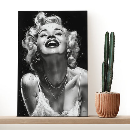 Black and White Portrait of a Charming Laughing Woman Canvas Print ArtLexy   