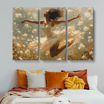 Beautiful Ballerina Dancing in White Dress Canvas Print ArtLexy 3 Panels 36"x24" inches 