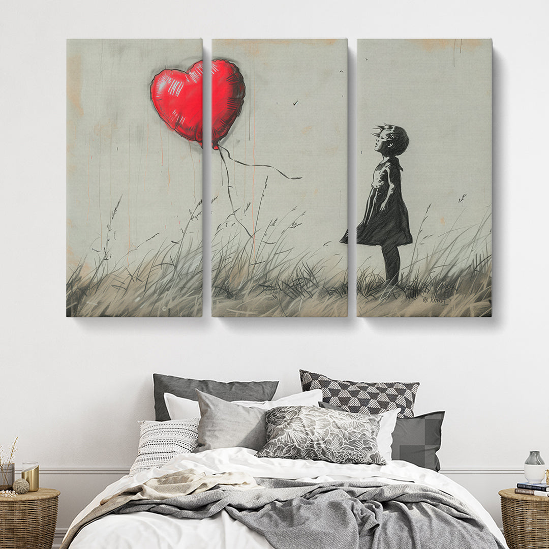 Heartwarming Red Balloon and Child Canvas Print ArtLexy 3 Panels 36"x24" inches 