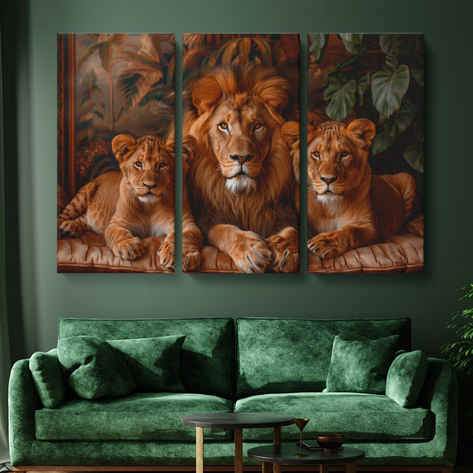 Noble Lion and Cubs Canvas Print ArtLexy 3 Panels 36"x24" inches 