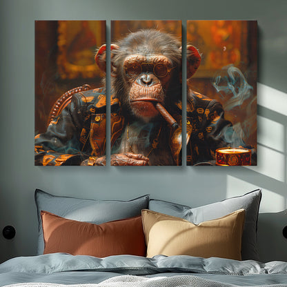Contemplative Chimpanzee in Luxurious Attire Canvas Print ArtLexy 3 Panels 36"x24" inches 