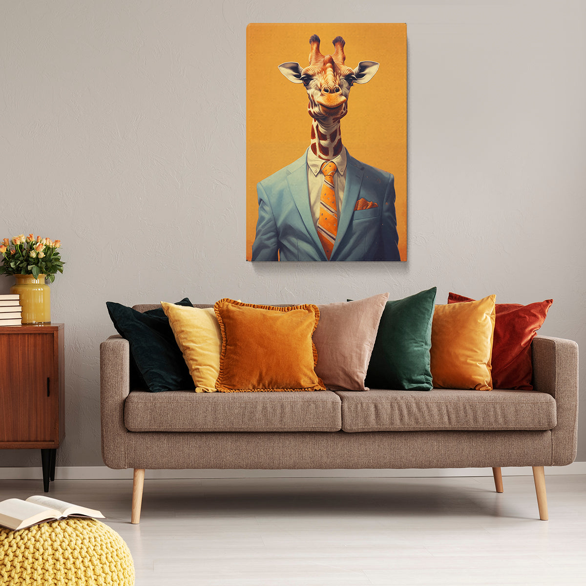 Giraffe in Blue Suit Canvas Print ArtLexy 1 Panel 16"x24" inches 