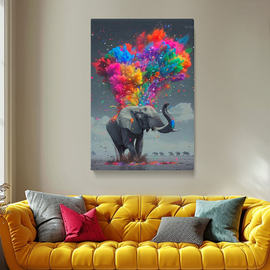 Colorful Explosion Elephant Canvas Print ArtLexy 1 Panel 16"x24" inches 
