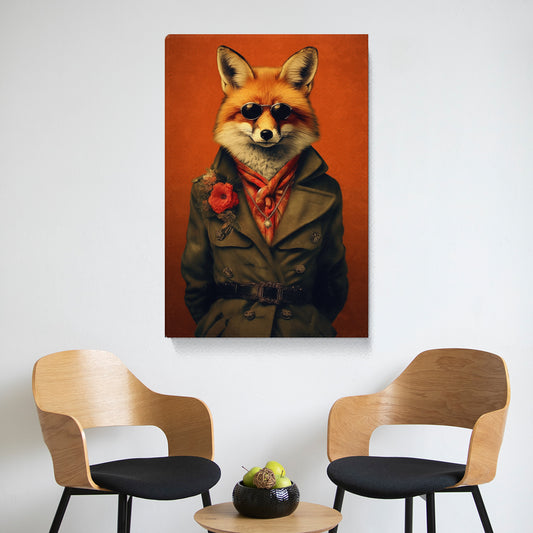 Fox in Military Trench Coat Canvas Print ArtLexy 1 Panel 16"x24" inches 