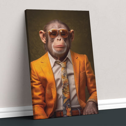 Chic Chimpanzee in Orange Blazer Canvas Print ArtLexy   