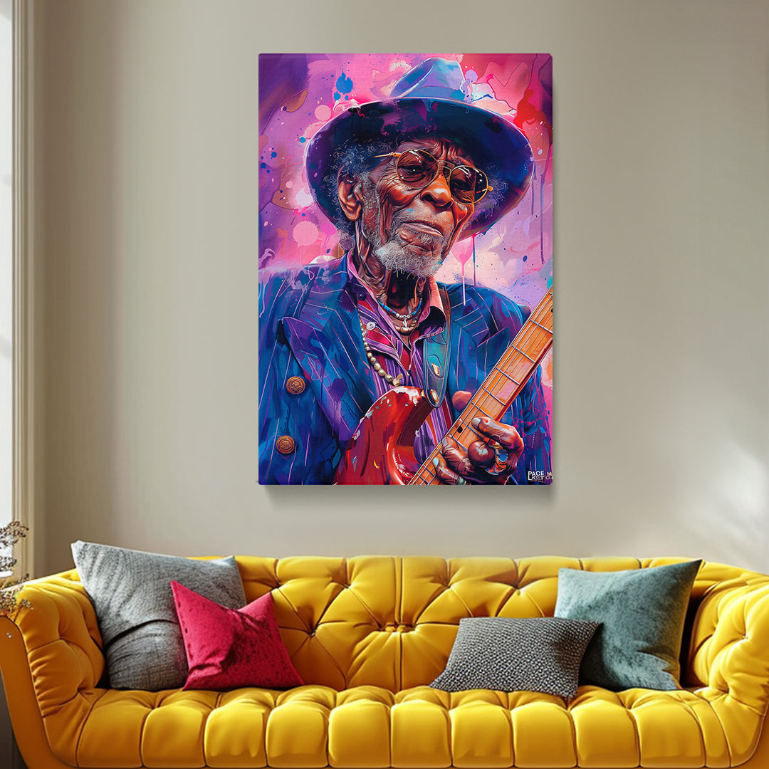 Vibrant Blues Guitarist Canvas Print ArtLexy 1 Panel 16"x24" inches 