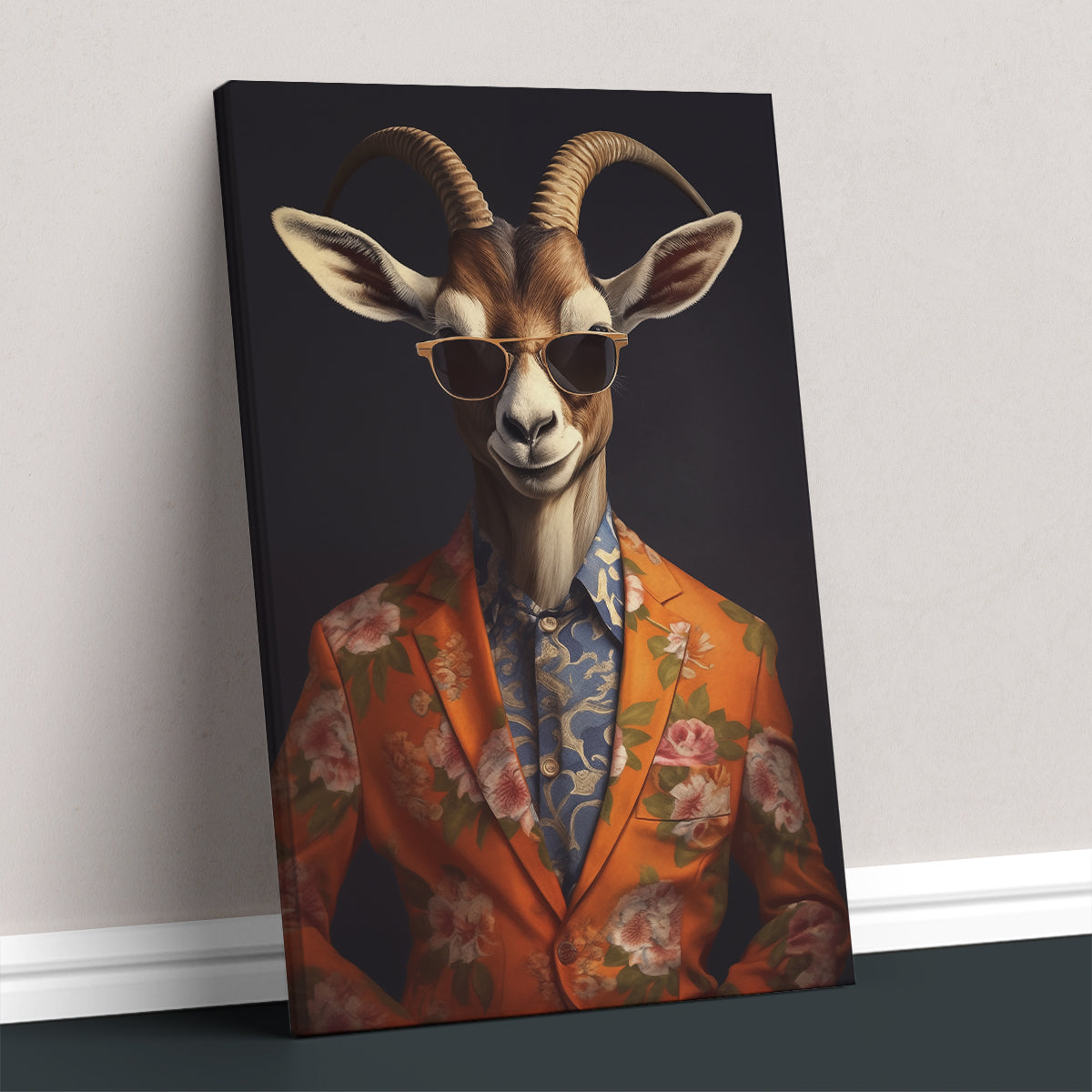 Chic Goat in Floral Blazer Canvas Print ArtLexy   