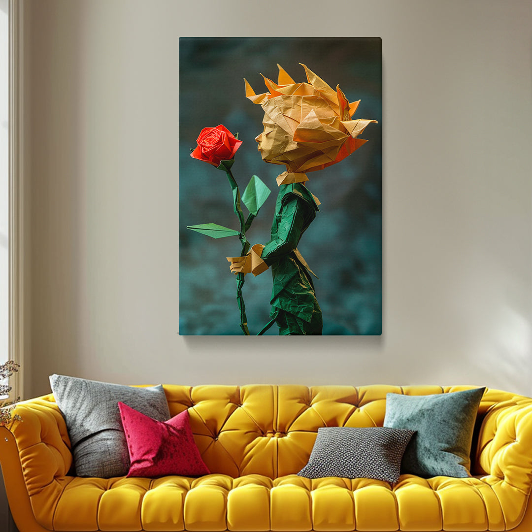 Geometric Origami Little Prince with Rose Canvas Print ArtLexy   
