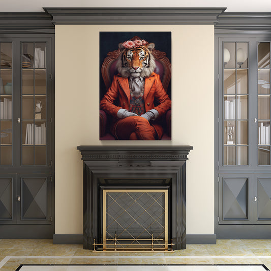 Distinguished Tiger in Floral Suit Canvas Print ArtLexy 1 Panel 16"x24" inches 