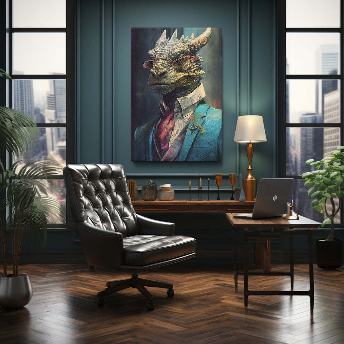 Scholarly Dragon in Glasses Canvas Print ArtLexy 1 Panel 16"x24" inches 
