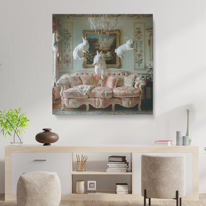 Whimsical Rabbits in Elegant Room Canvas Print ArtLexy   