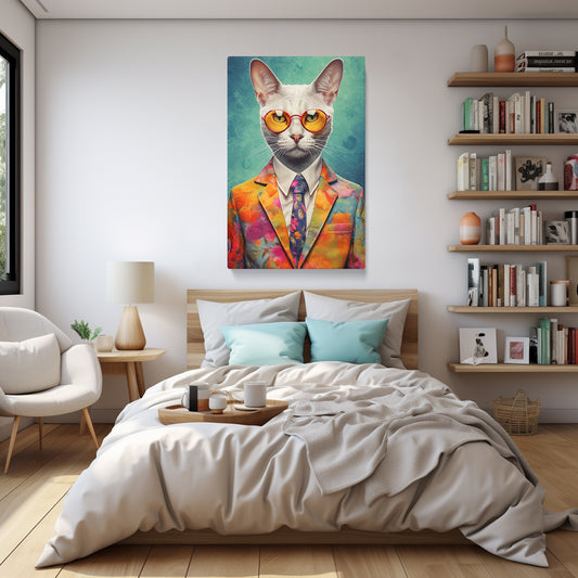 Vibrant Cat in Floral Blazer Canvas Print ArtLexy 1 Panel 16"x24" inches 