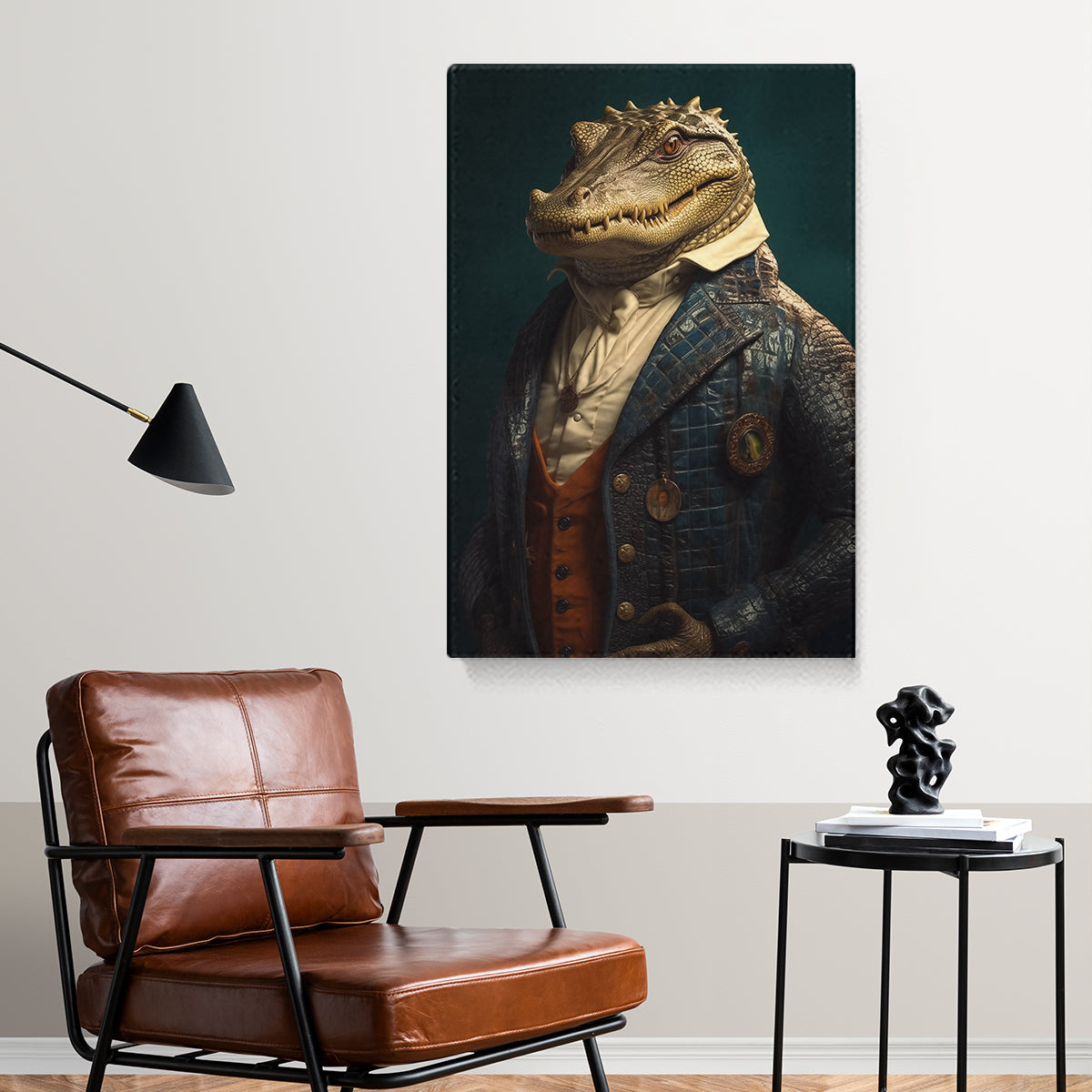 Regal Crocodile in Vintage Attire Canvas Print ArtLexy   