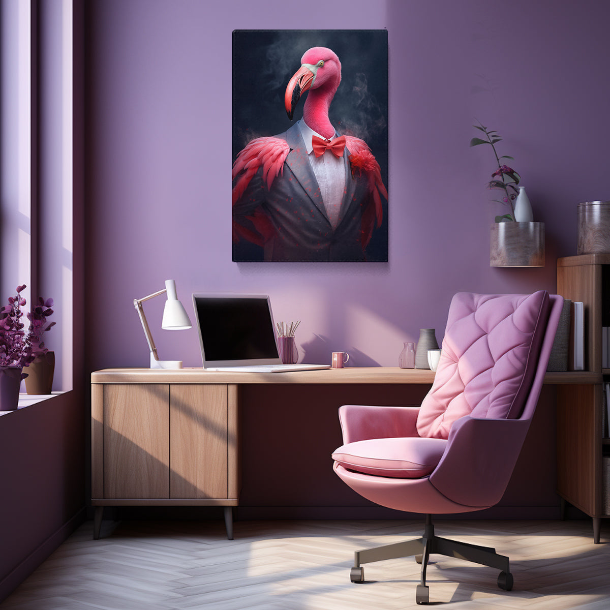 Flamingo in Suit with Bow Tie Canvas Print ArtLexy   
