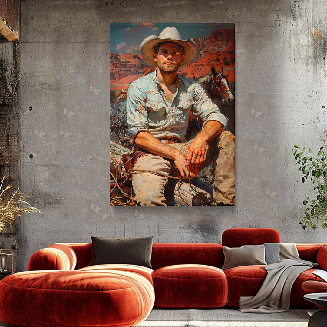 Rugged Cowboy and Horse Canvas Print ArtLexy   