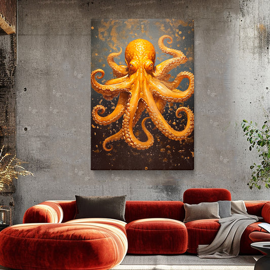 Amber Octopus in Motion Canvas Print ArtLexy 1 Panel 16"x24" inches 