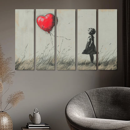 Heartwarming Red Balloon and Child Canvas Print ArtLexy 5 Panels 36"x24" inches 