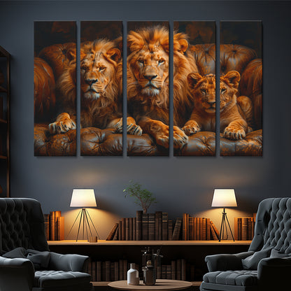 Majestic Lion Family Canvas Print ArtLexy 5 Panels 36"x24" inches 