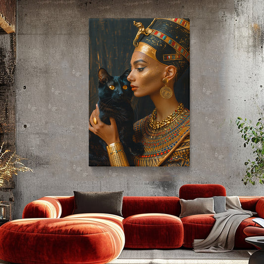 Regal Egyptian Queen with Black Cat Canvas Print ArtLexy 1 Panel 16"x24" inches 