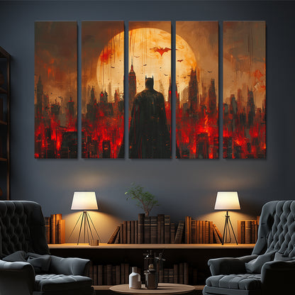 Man Bat in Night City Between Light and Shadow Canvas Print ArtLexy 5 Panels 36"x24" inches 