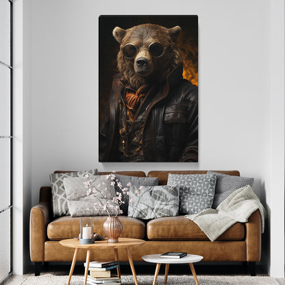 Rugged Bear with Leather Jacket Canvas Print ArtLexy   