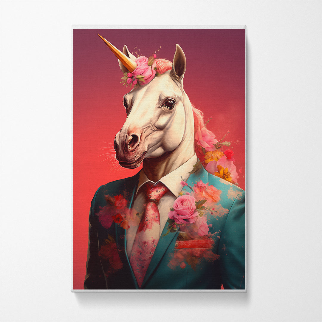 Floral Unicorn in Suit Canvas Print ArtLexy   