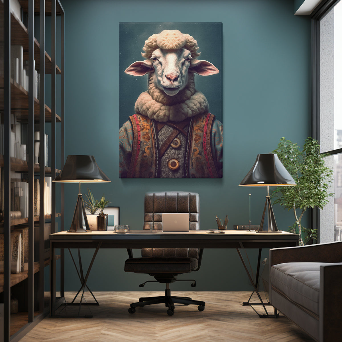 Charming Sheep in Vintage Attire Canvas Print ArtLexy 1 Panel 16"x24" inches 