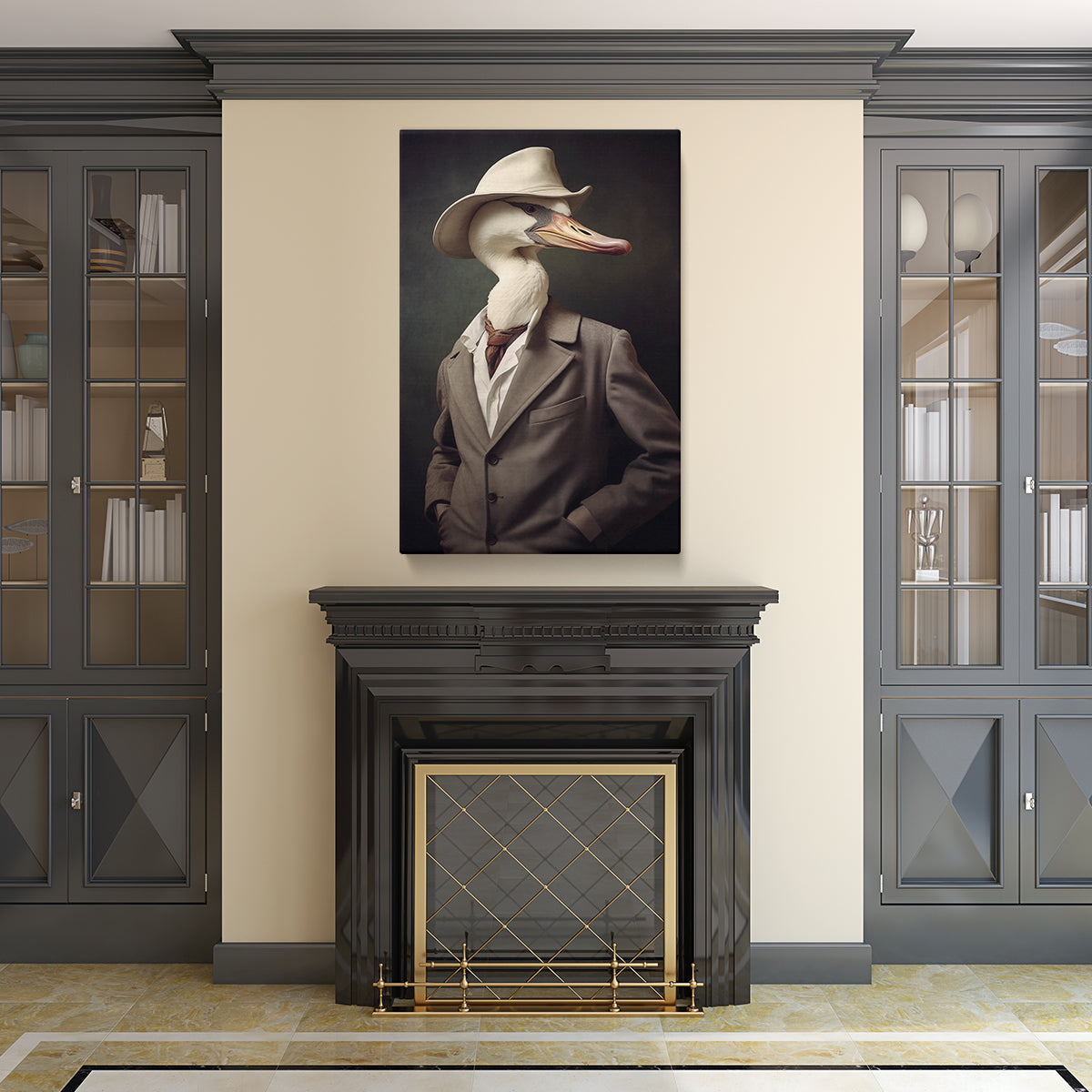 Sophisticated Swan in Hat and Suit Canvas Print ArtLexy   
