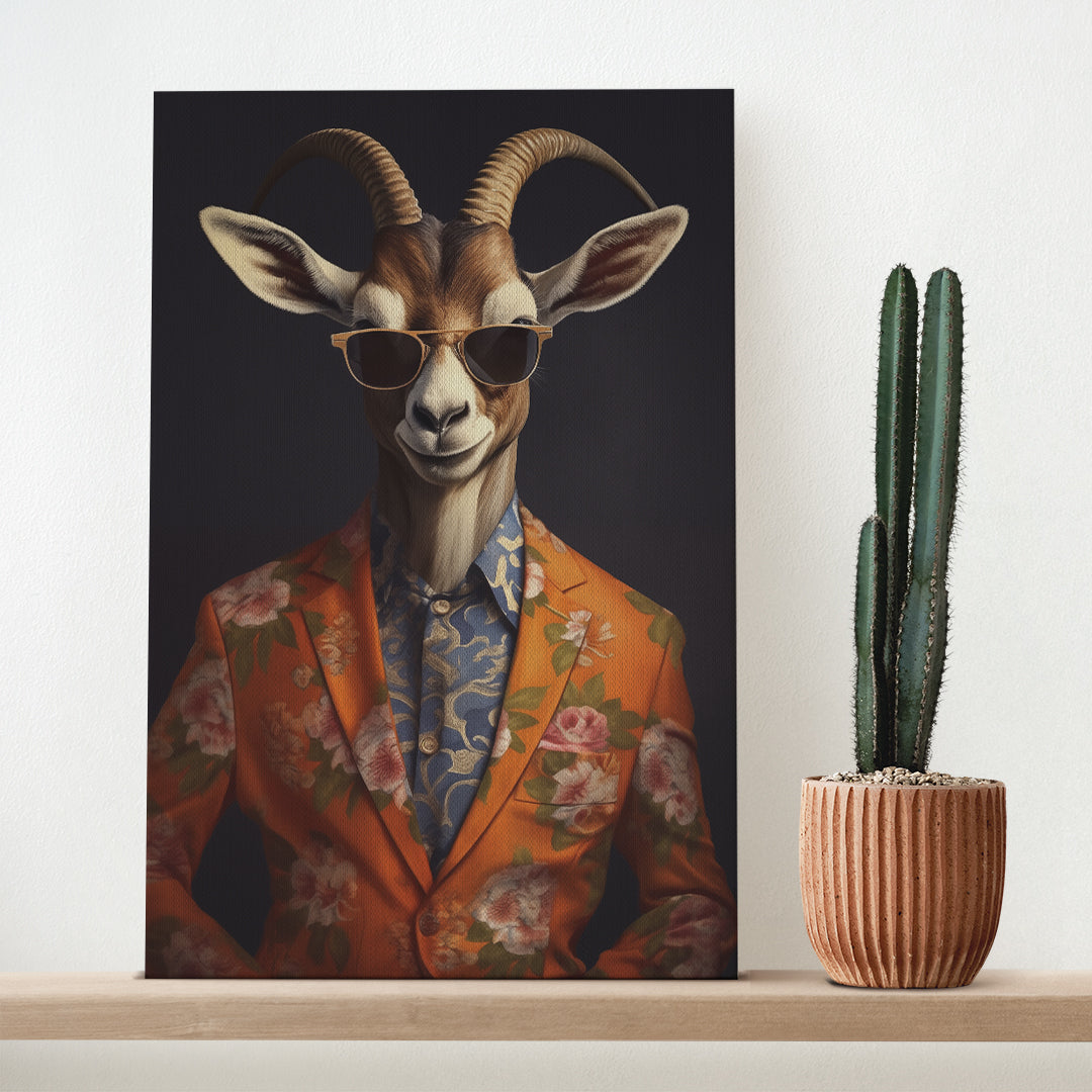 Chic Goat in Floral Blazer Canvas Print ArtLexy   