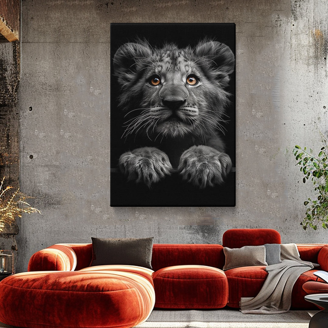 Charming Lion Cub Monochrome Canvas Print ArtLexy   
