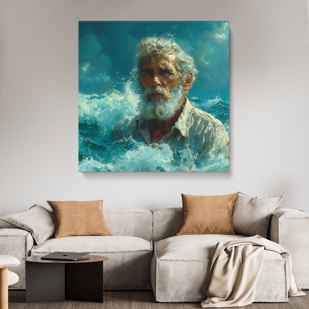Old Man Captain in Ocean Waves Canvas Print ArtLexy   