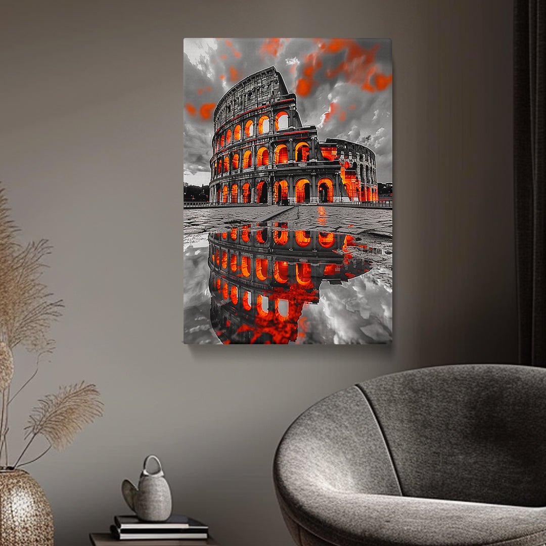 Dramatic Red Colosseum Reflection Canvas Print ArtLexy   