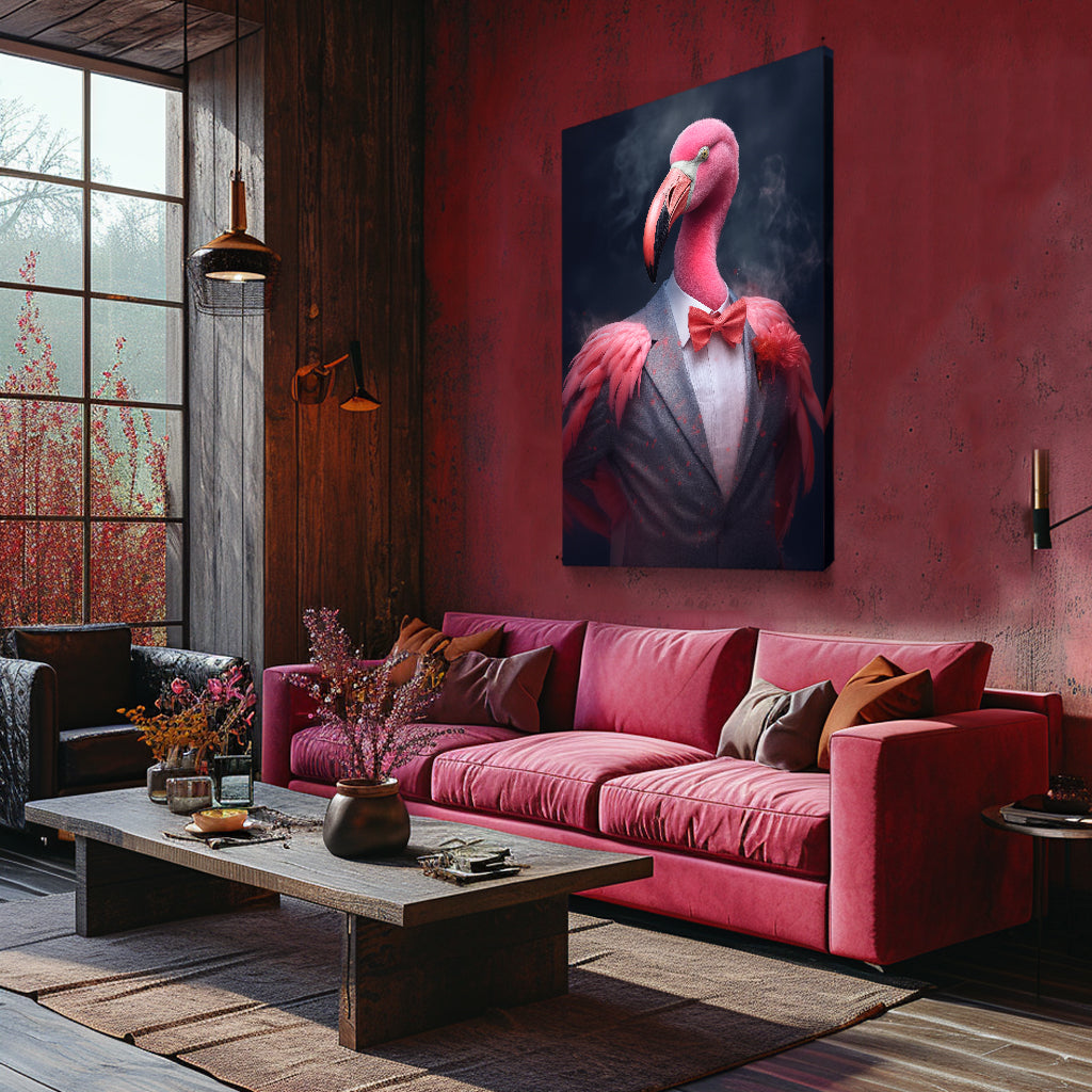 Flamingo in Suit with Bow Tie Canvas Print ArtLexy   