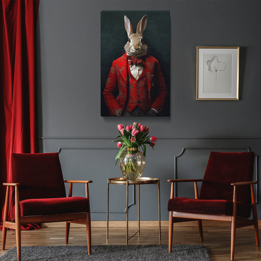 Chic Anthropomorphic Rabbit Portrait Canvas Print ArtLexy 1 Panel 16"x24" inches 