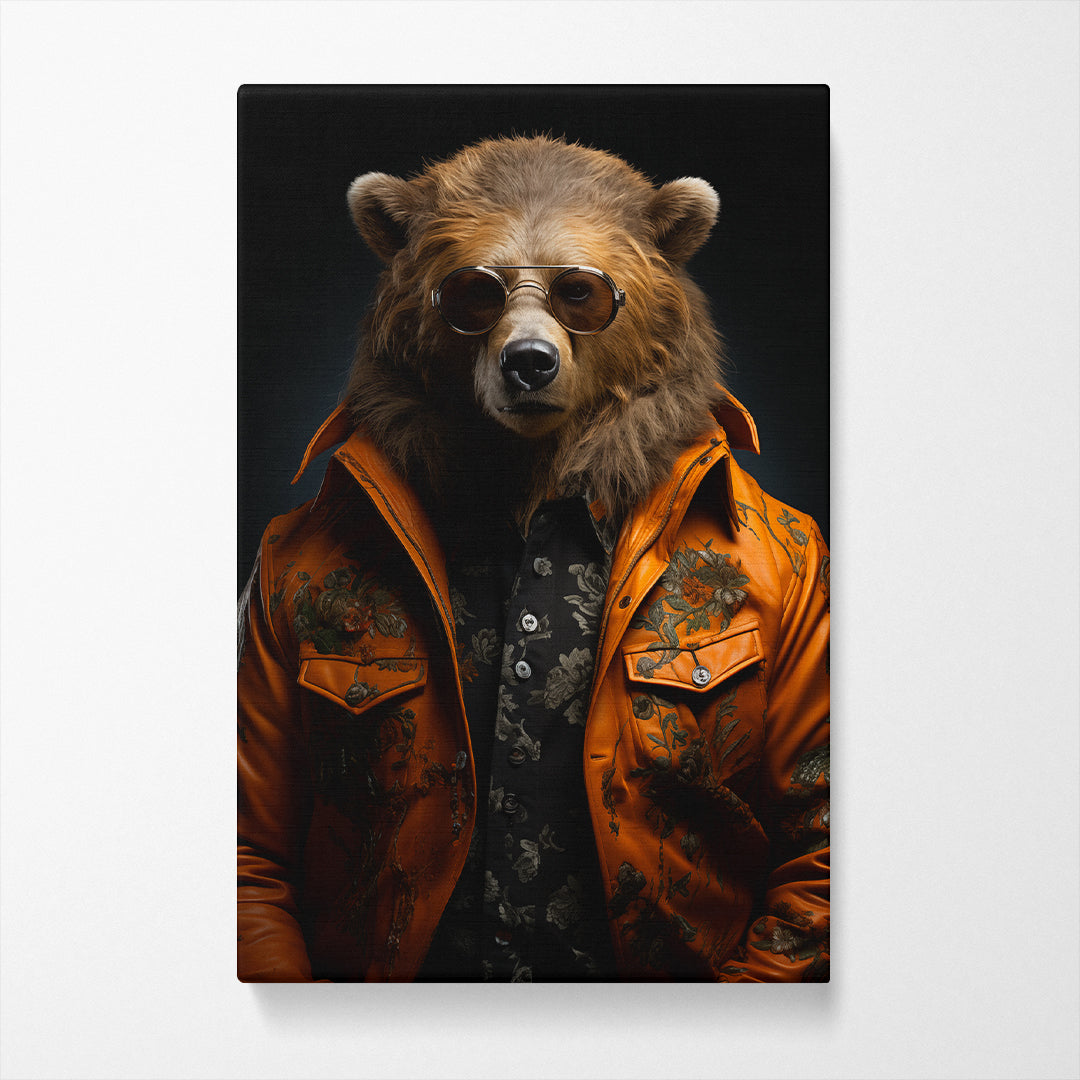 Cool Bear in Floral Jacket Canvas Print ArtLexy   
