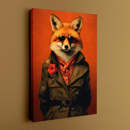Fox in Military Trench Coat Canvas Print ArtLexy   