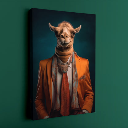 Stylish Camel in Orange Blazer Canvas Print ArtLexy   