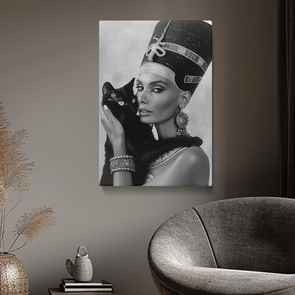 Monochrome Egyptian Queen and Black Cat Canvas Print ArtLexy   