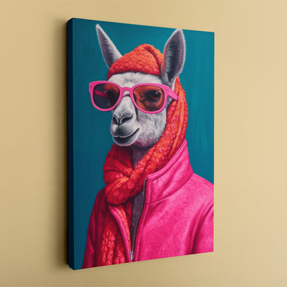 Fashionable Llama in Pink Attire Canvas Print ArtLexy   