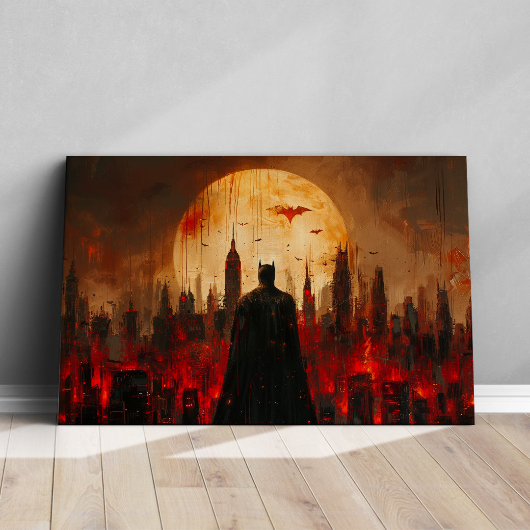 Man Bat in Night City Between Light and Shadow Canvas Print ArtLexy   