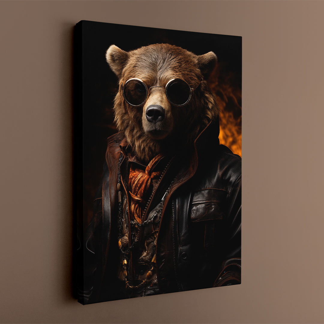 Rugged Bear with Leather Jacket Canvas Print ArtLexy   