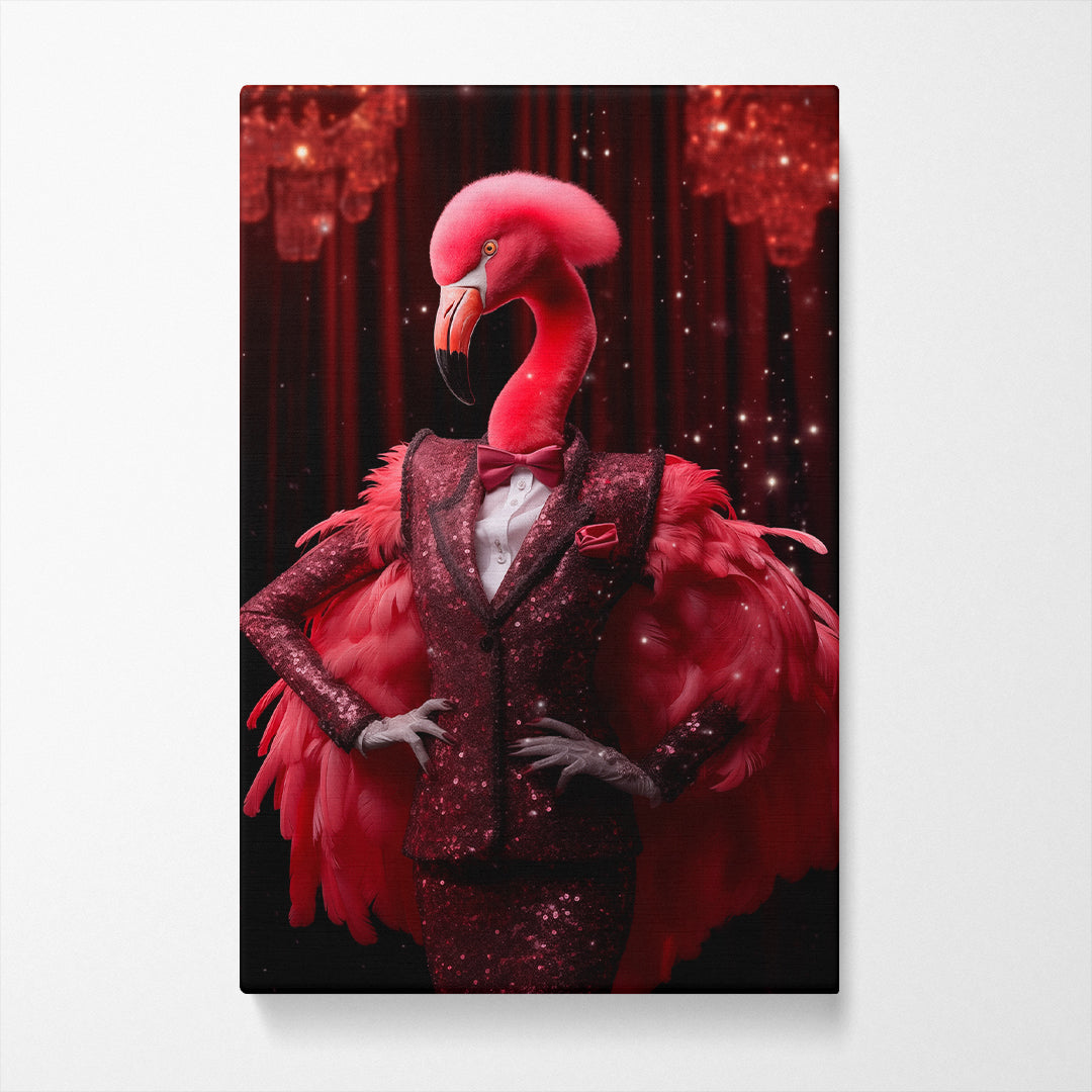 Showbiz Flamingo in Sequined Tuxedo Canvas Print ArtLexy   
