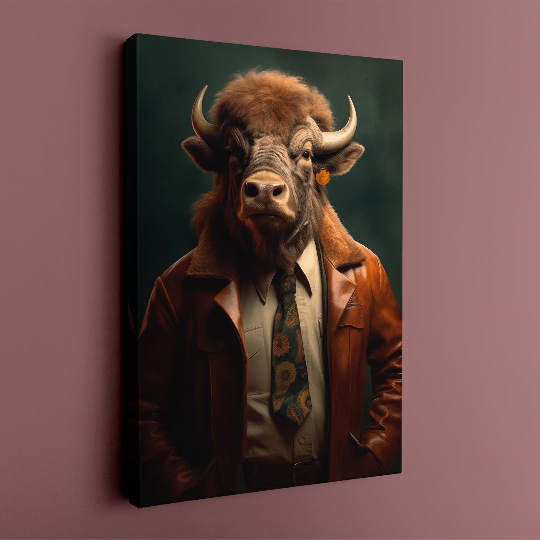 Gentleman Bison in Leather Jacket Canvas Print ArtLexy   