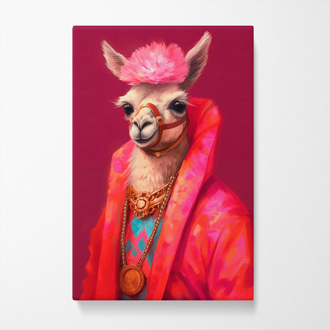 Pop Culture Llama with Gold Medallion Canvas Print ArtLexy   