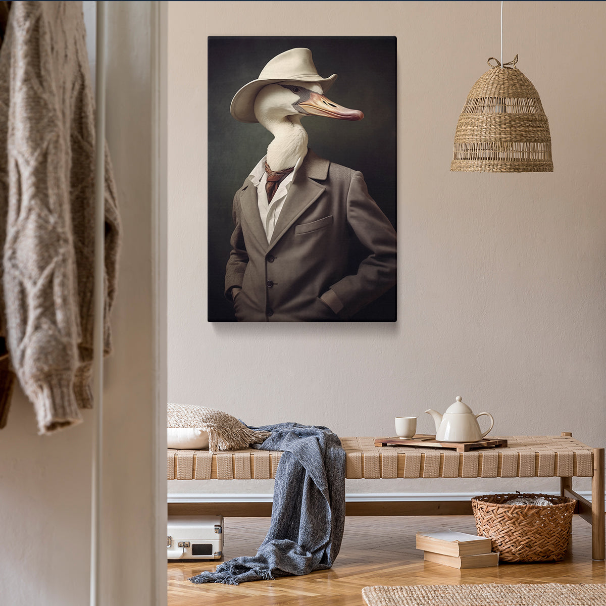 Sophisticated Swan in Hat and Suit Canvas Print ArtLexy 1 Panel 16"x24" inches 