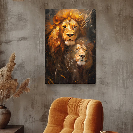 Majestic Lion Duo Canvas Print ArtLexy 1 Panel 16"x24" inches 
