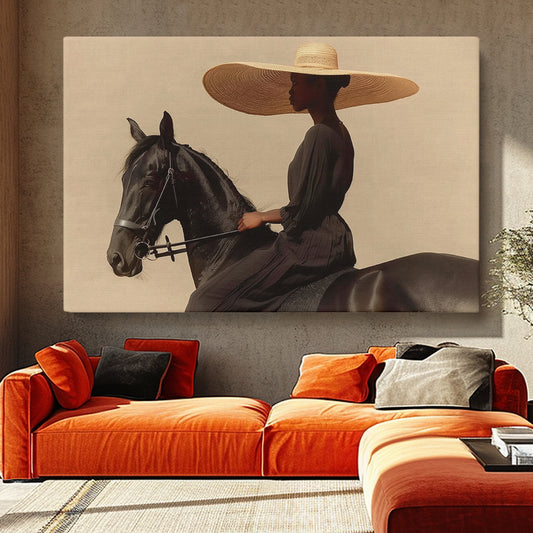 Elegant Woman Rider on Horse Canvas Print ArtLexy 1 Panel 24"x16" inches 