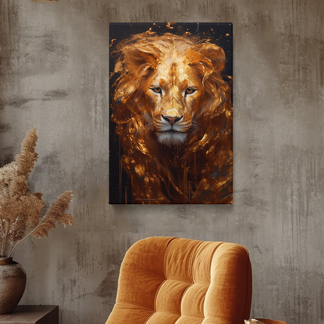Majestic Golden Lion Portrait Canvas Print ArtLexy 1 Panel 16"x24" inches 