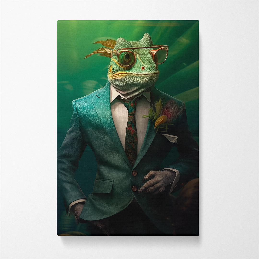 Dapper Chameleon in Suit Canvas Print ArtLexy   