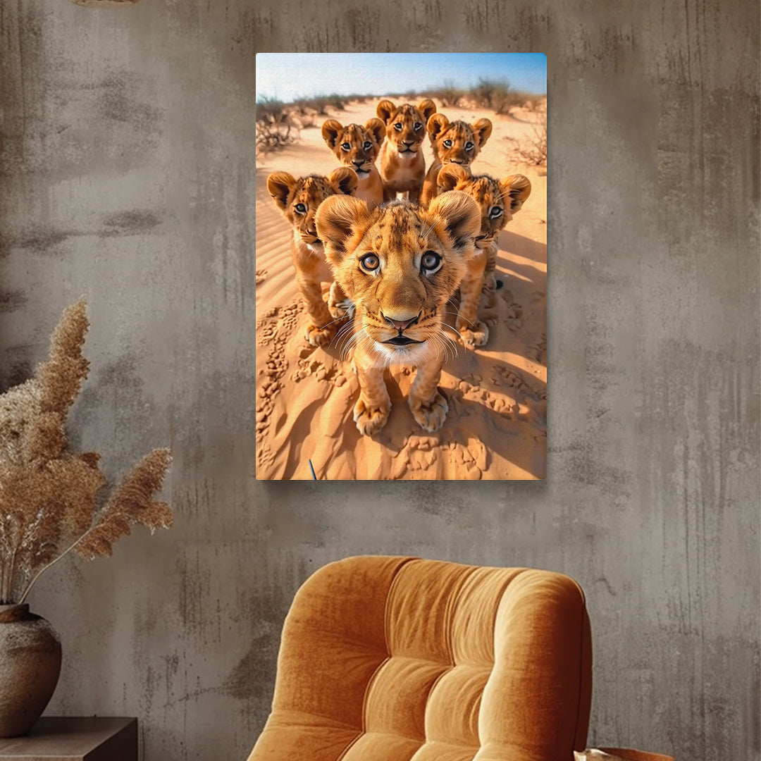 Curious Lion Cubs in Desert Canvas Print ArtLexy   